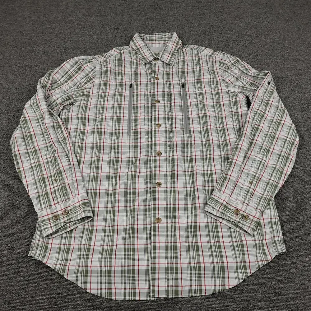 L.L.Bean Shirt Mens Medium Green Plaid Long Sleeve Fishing Lightweight Outdoor